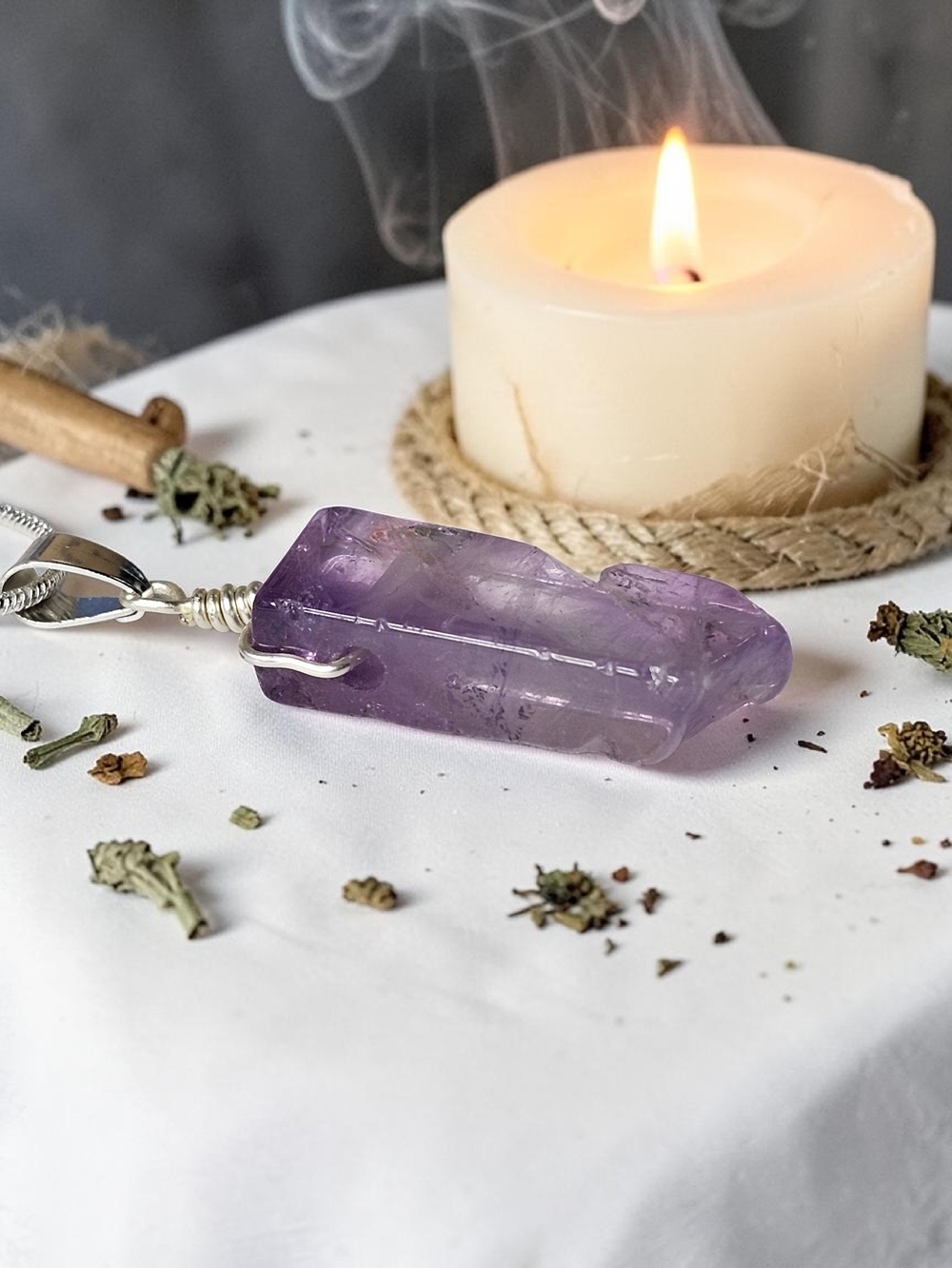 Amethyst Crystal Pendant Necklace - Purple